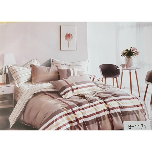 Komplet Pościeli z Bawełny satynowej 200x220 krata beżowa